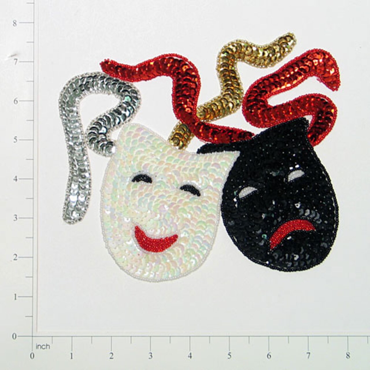Mardi Gras Drama Masks Beaded Sequin Applique/Patch 7 1/4" x 5 3/4
